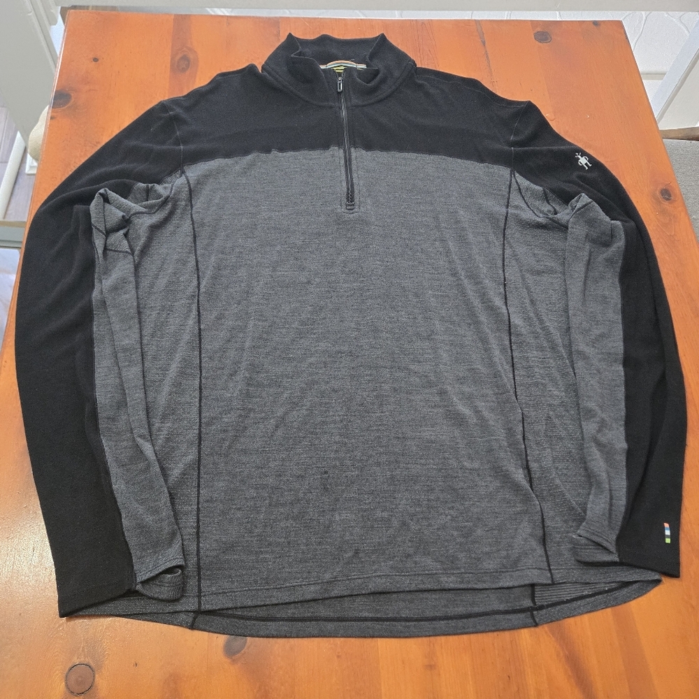Smartwool Merino Sport 250 Wool Half Zip Men Sweater XXL *Small Hole* Black Grey